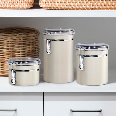 Oggi Stainless Steel Kitchen Canister 26 fl oz, Gray - Airtight Clamp Lid, Clear See-Thru Top - Ideal for Kitchen Storage, Food Storage, Pantry Storage. Size 5